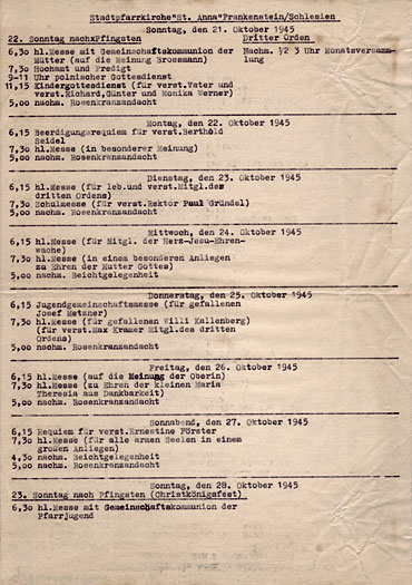 Frankenstein Gottesdienst 21.10.1945