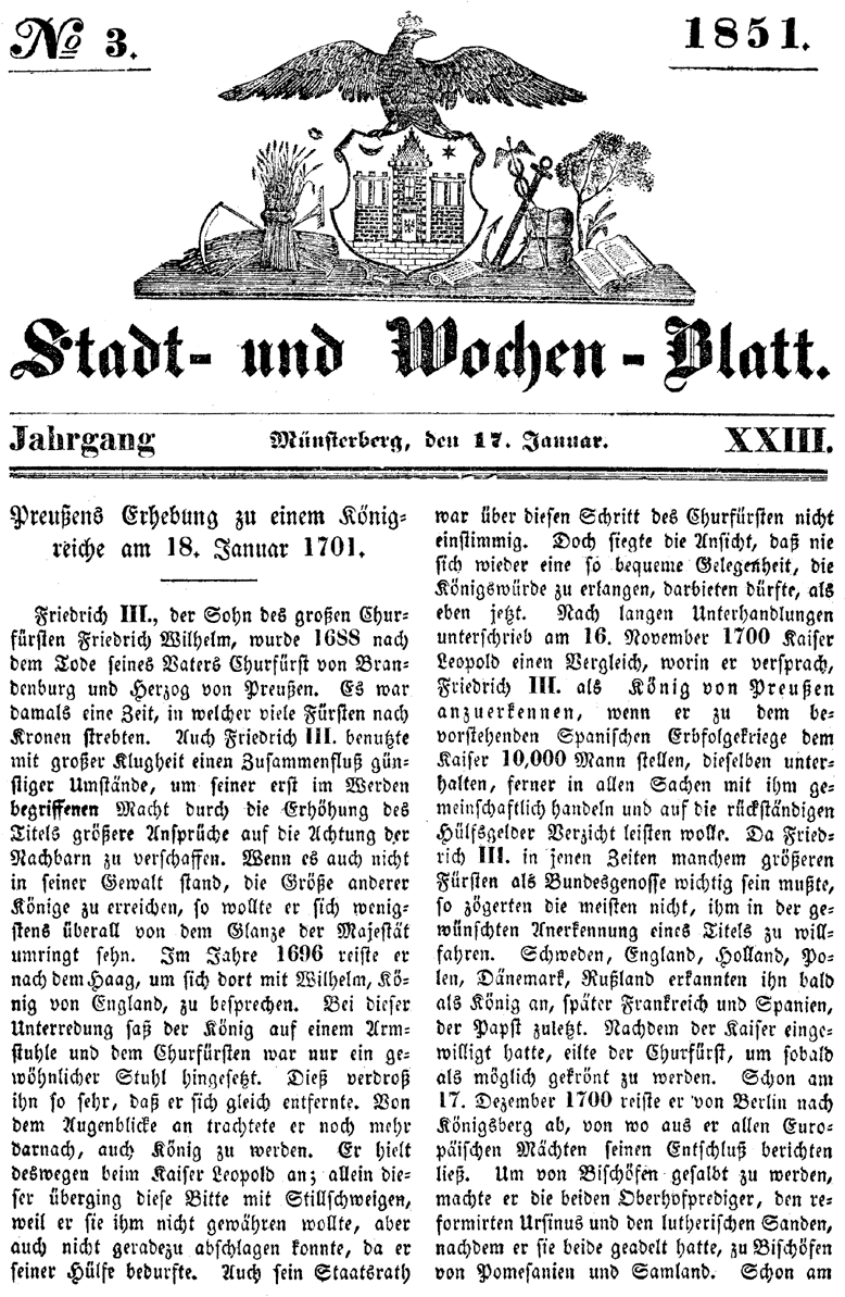 Münsterberg Wochenblatt 1851 3a