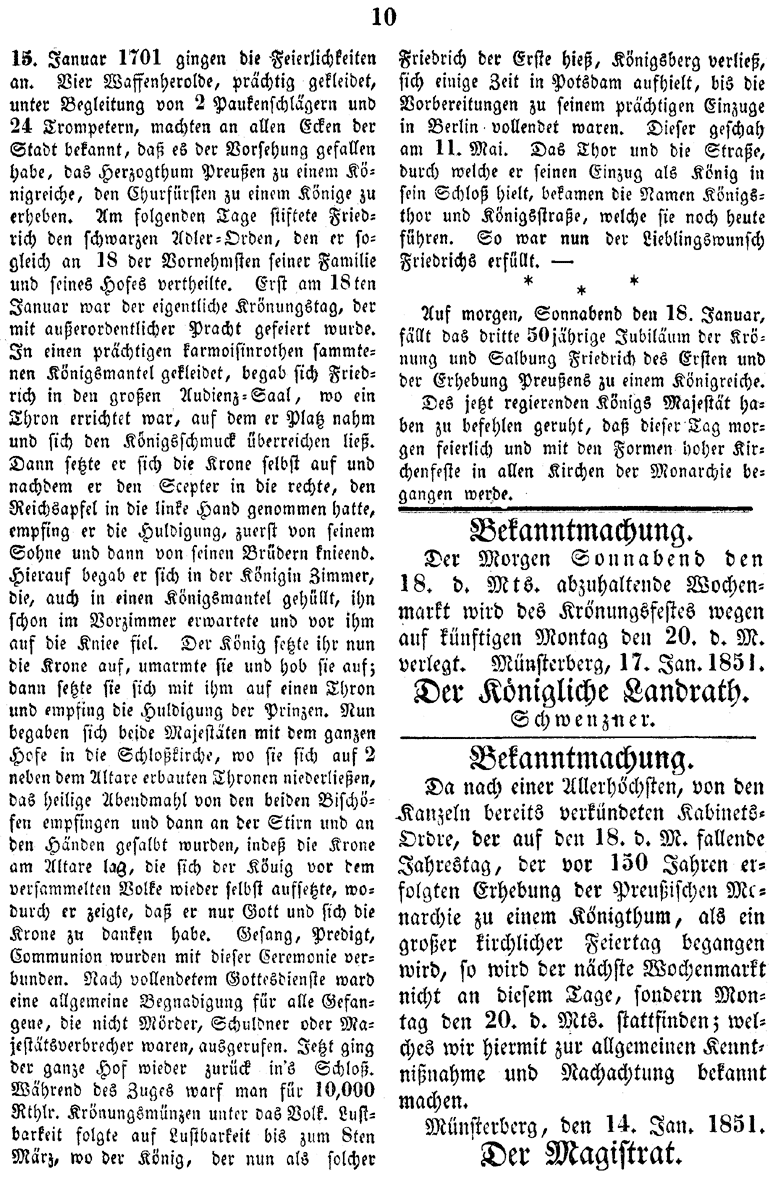 Münsterberg Wochenblatt 1851 3b