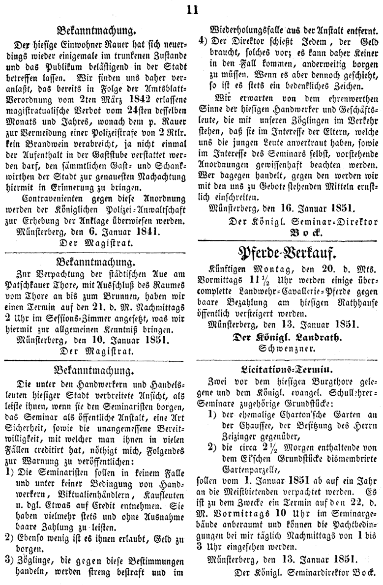 Münsterberg Wochenblatt 1851 3c