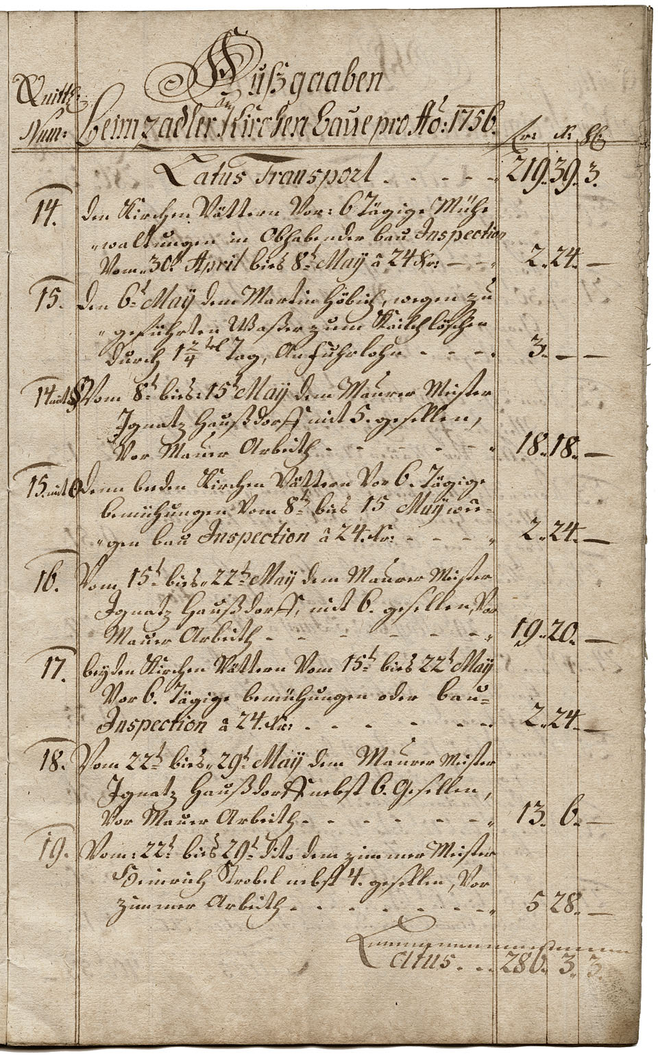 Zadel-Kirchenbaurechnungsbuch 1756 Seite 5