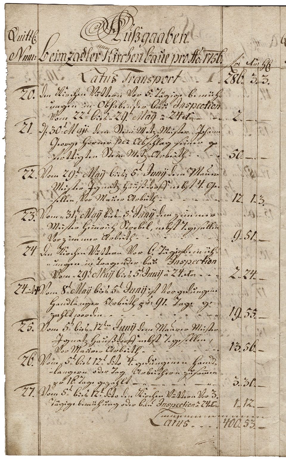 Zadel-Kirchenbaurechnungsbuch 1756 Seite 6