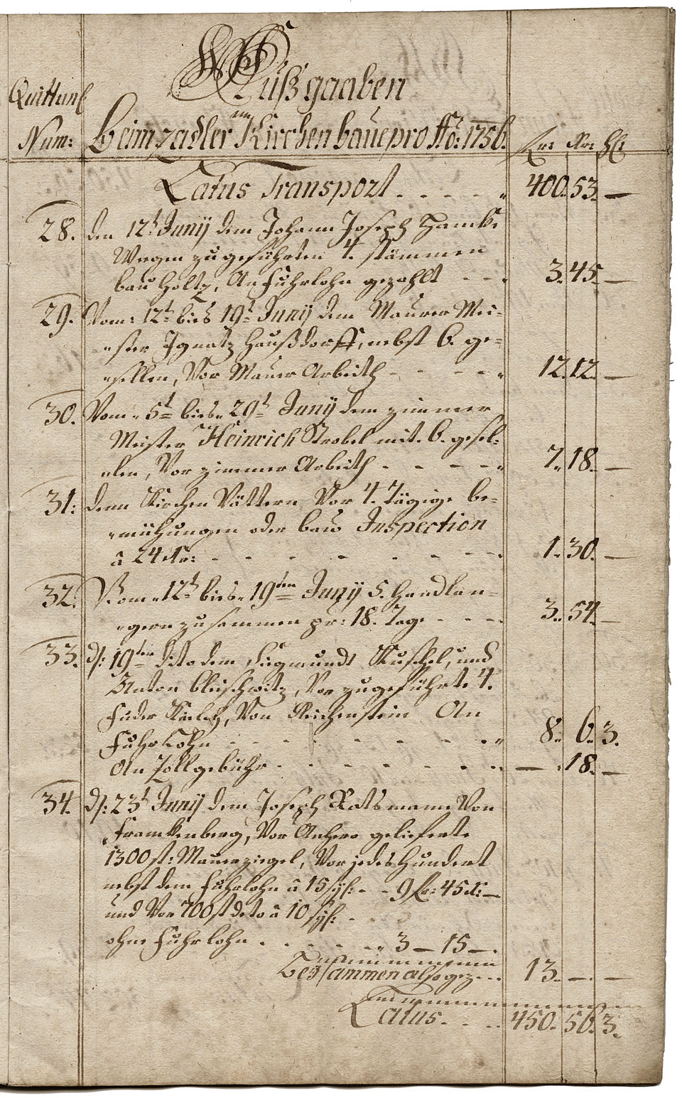 Zadel-Kirchenbaurechnungsbuch 1756 Seite 7