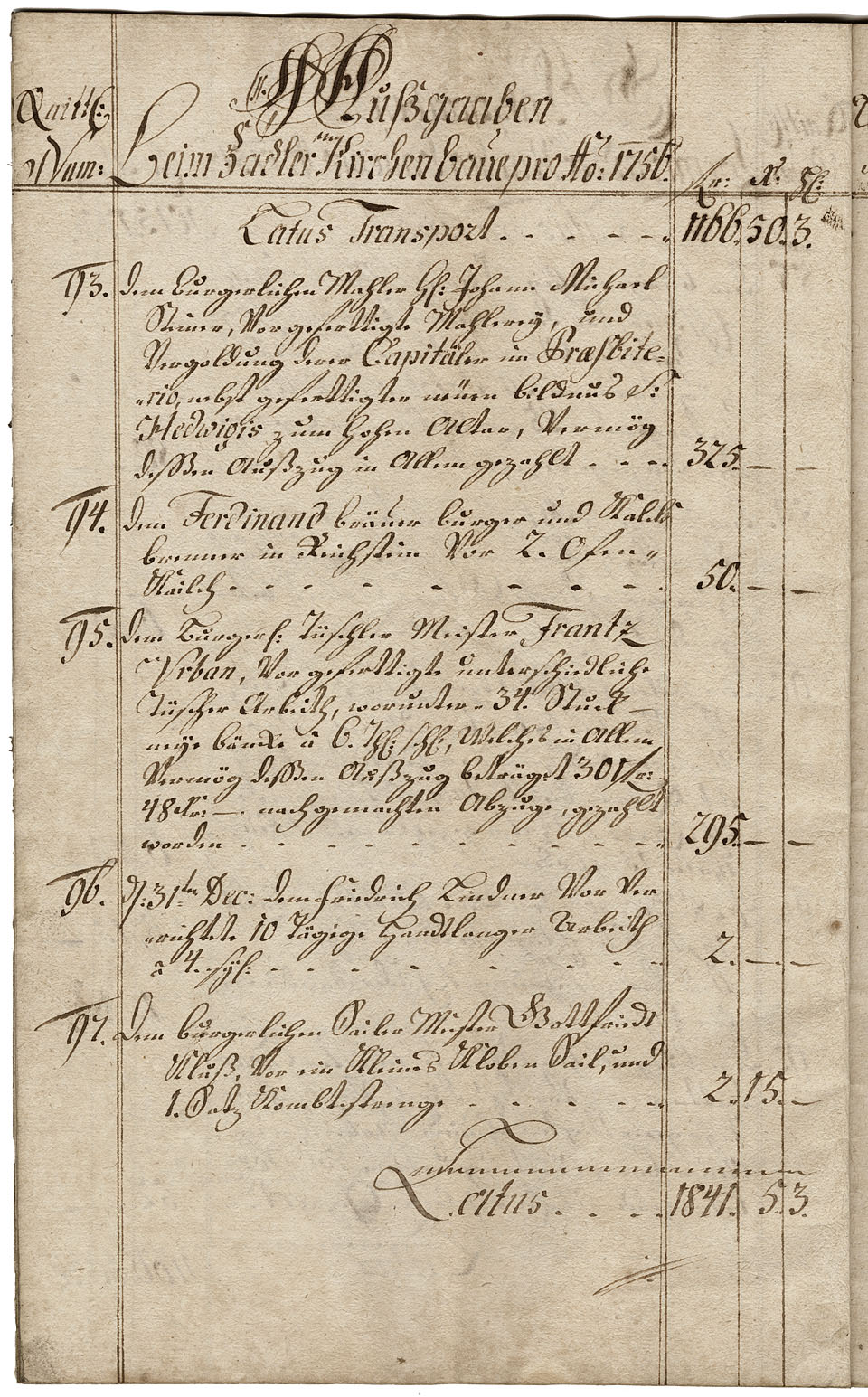 Zadel-Kirchenbaurechnungsbuch 1756 Seite 16
