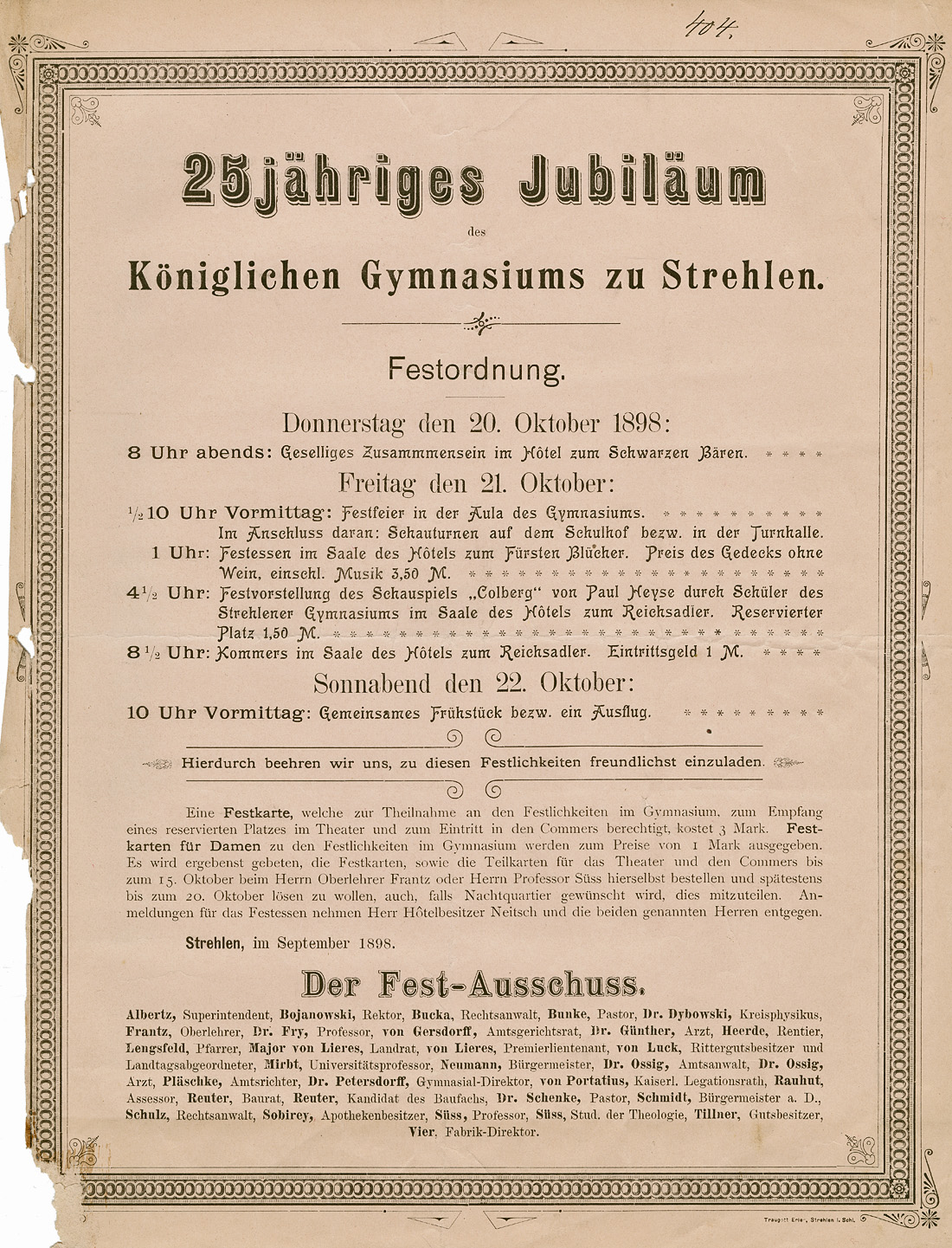Gymnasium Festordnung 1898