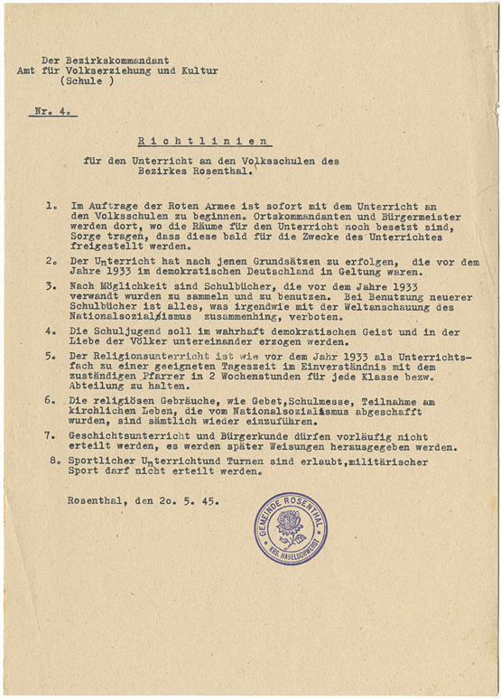 1945 Richtlinien Schulbetrieb