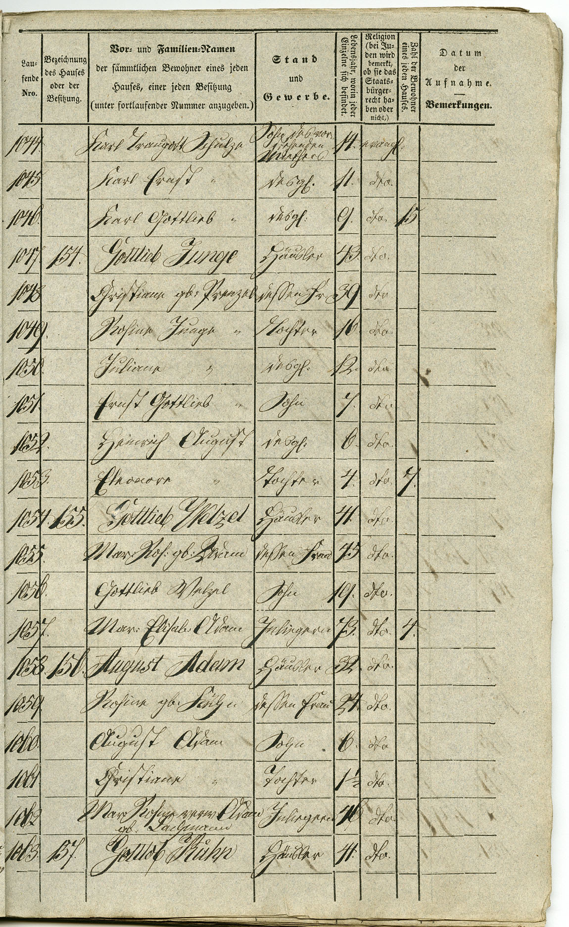 Waldau Einwohnerverzeichnis 1843 Seite 059
