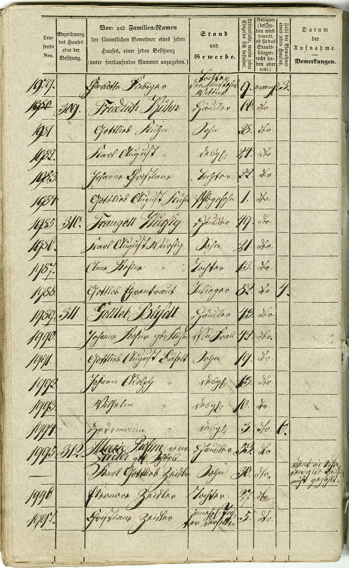 Waldau Einwohnerverzeichnis 1843 Seite 110