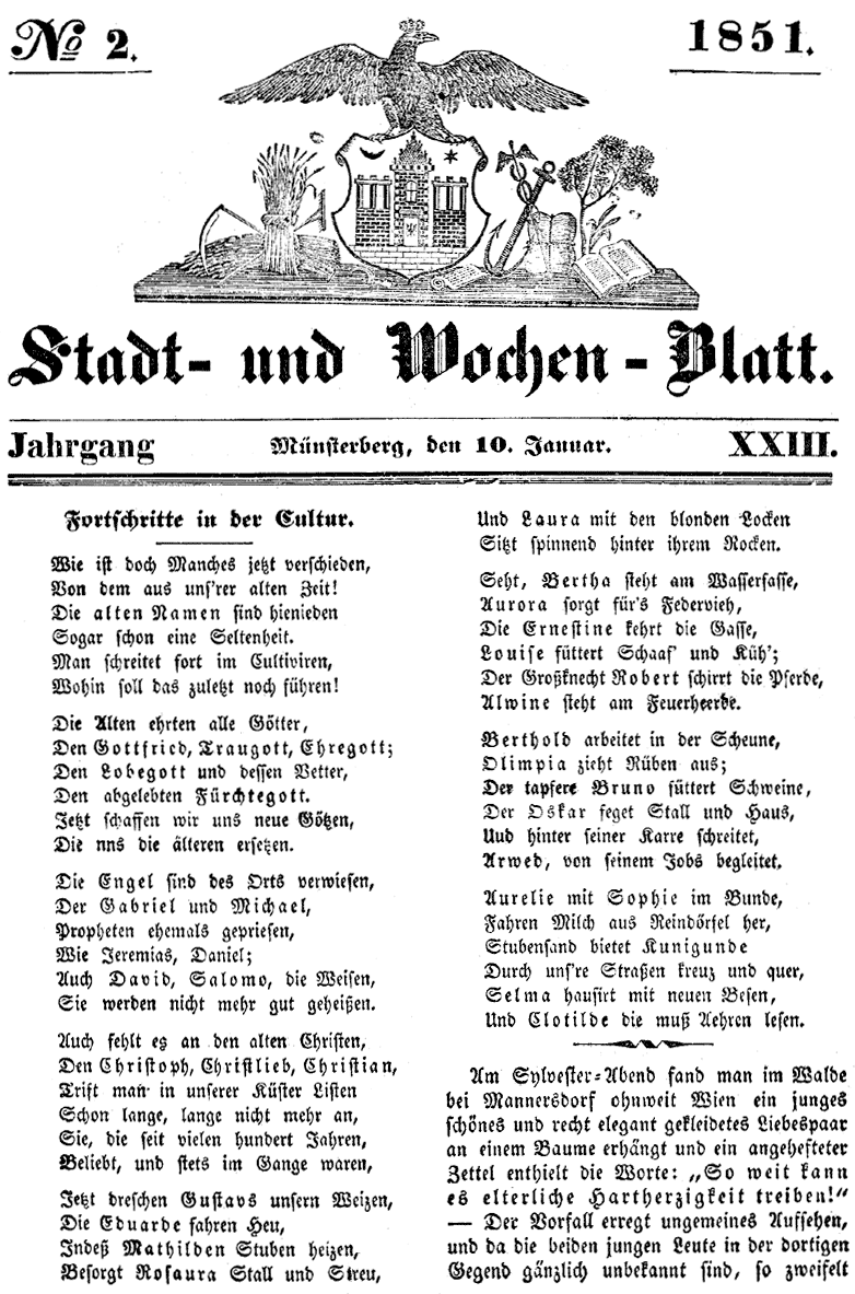 Münsterberg Stadtblatt 1851 2a