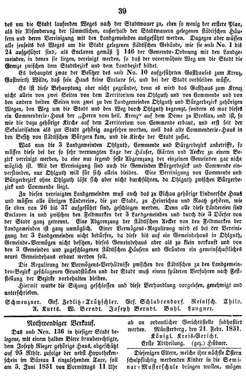 Münsterberg Wochenblatt 1851 10c