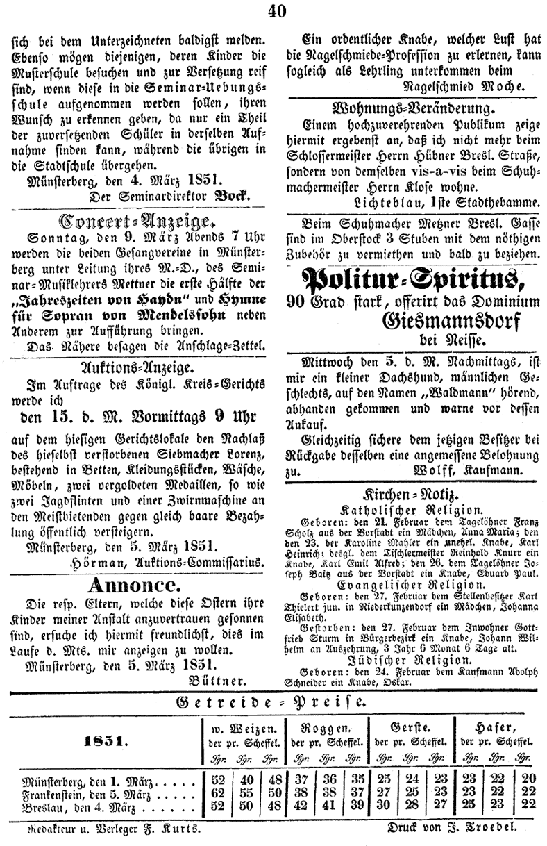 Münsterberg Wochenblatt 1851 10d