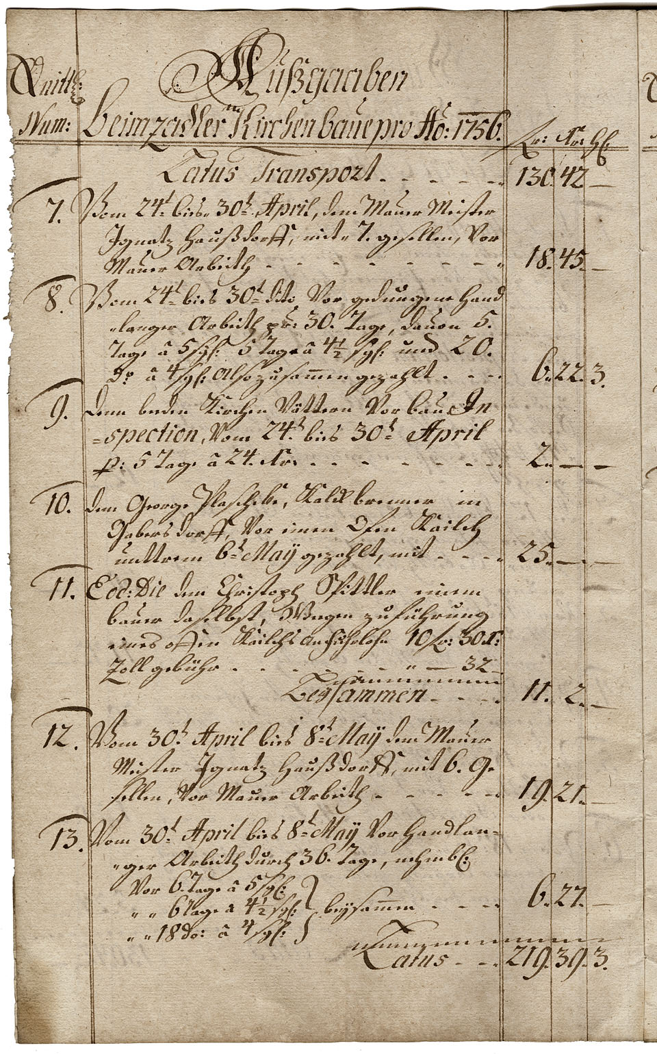 Zadel-Kirchenbaurechnungsbuch 1756 Seite 4