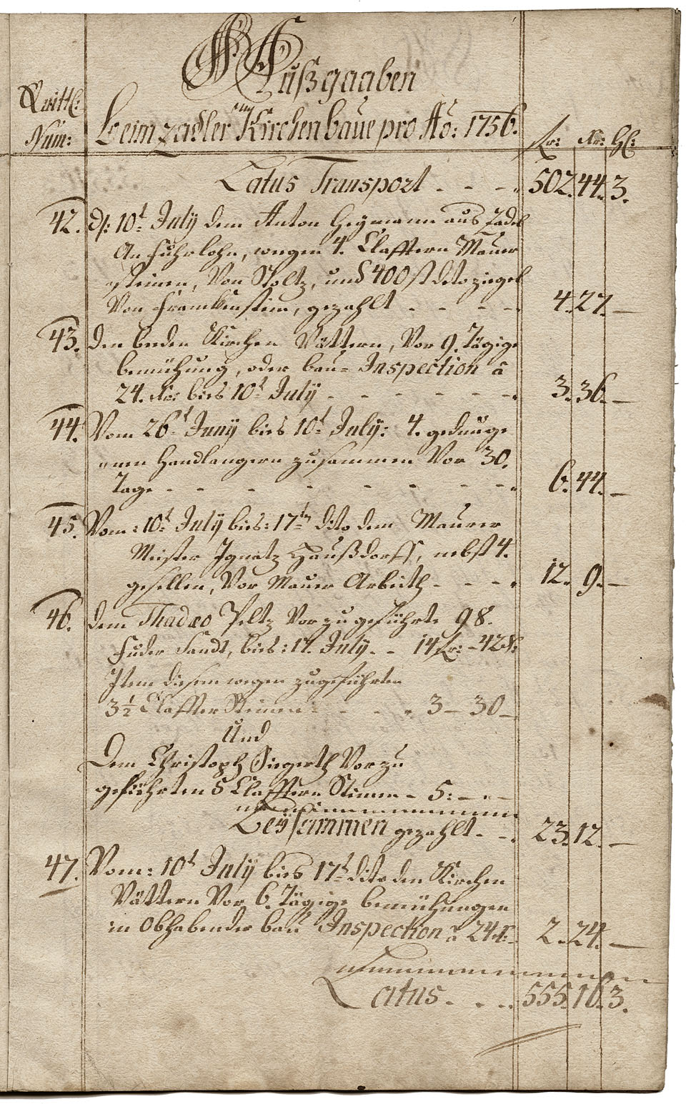 Zadel-Kirchenbaurechnungsbuch 1756 Seite 9