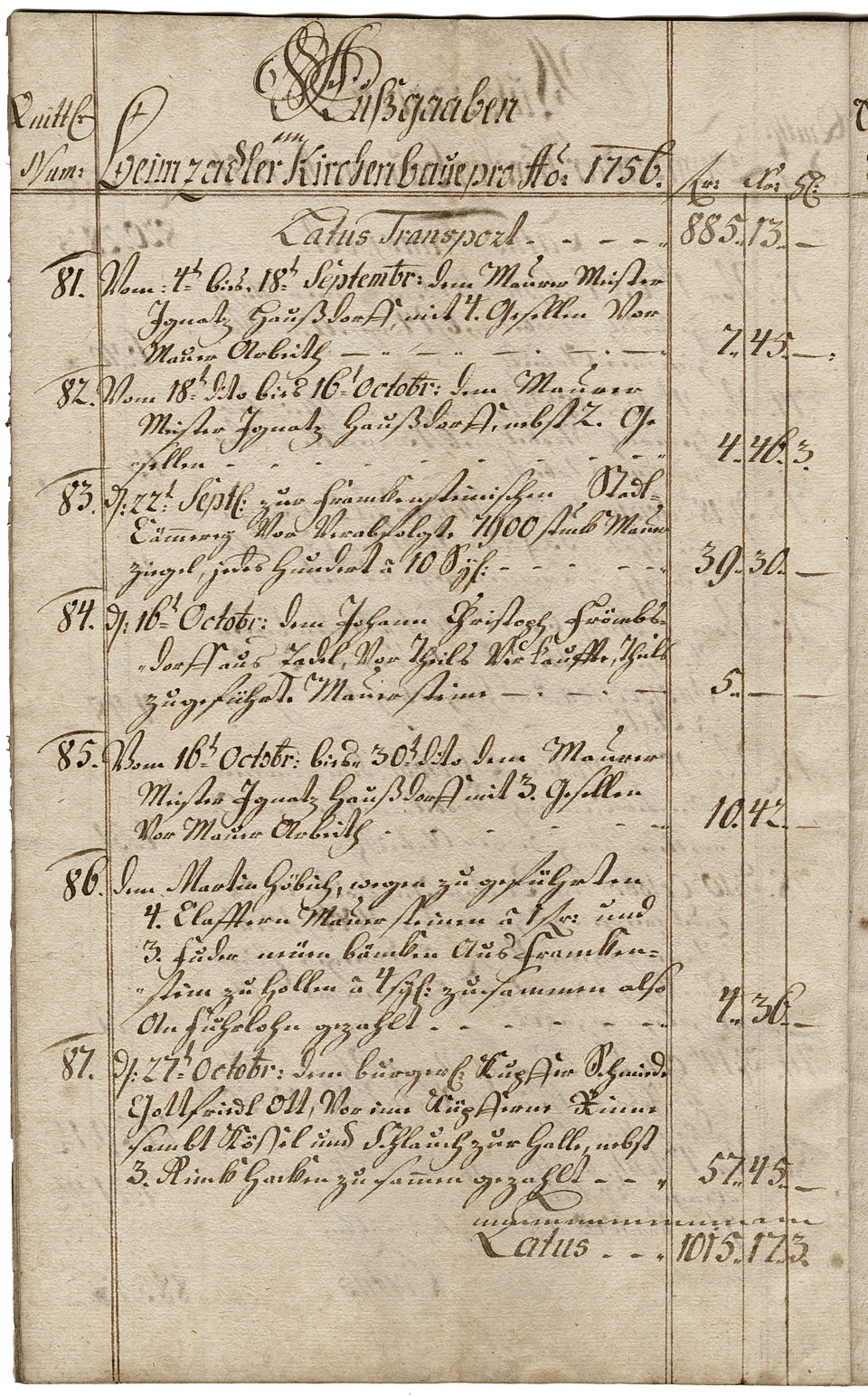 Zadel-Kirchenbaurechnungsbuch 1756 Seite 14