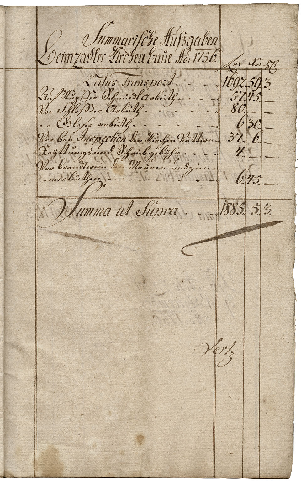 Zadel-Kirchenbaurechnungsbuch 1756 Seite 21